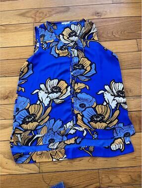 Pleione Sleeveless Floral Print Blouse in Blue